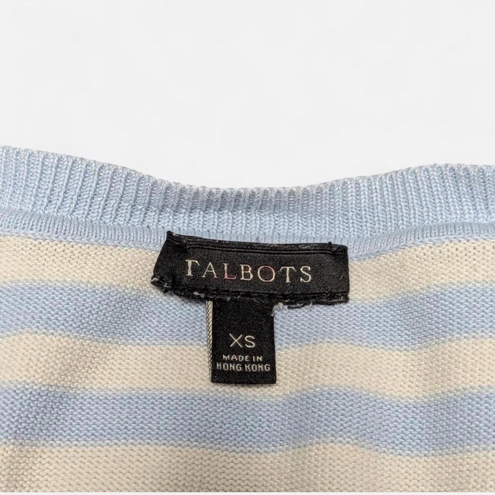 Talbots Blue White Striped Cotton V-Neck Sweater XS - Picture 5 of 6